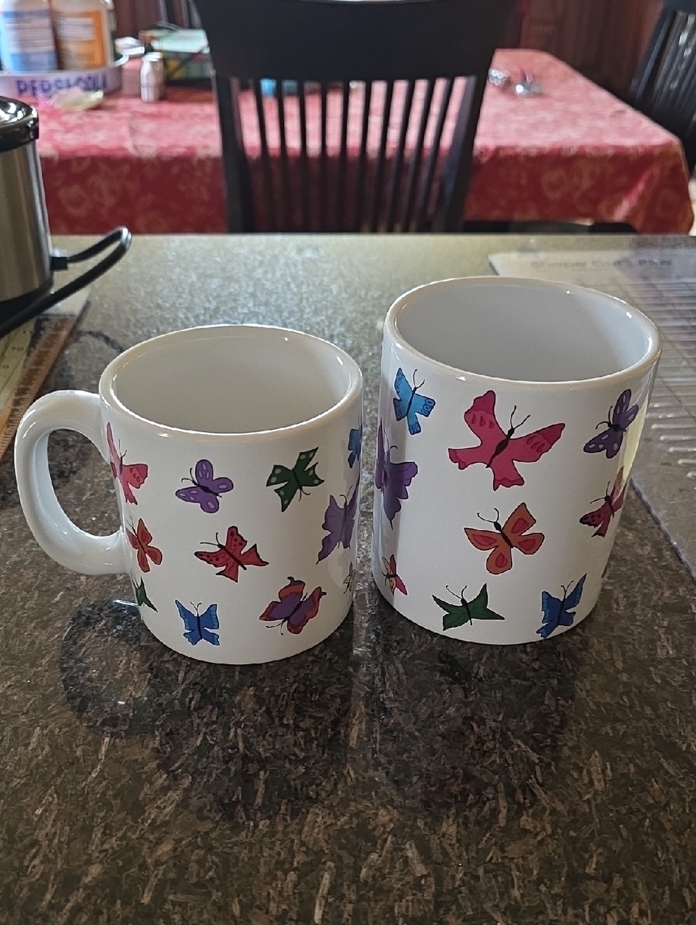 Princess House White Pink Butterfly Ceramic Coffee Mug And Holder - Set of 2